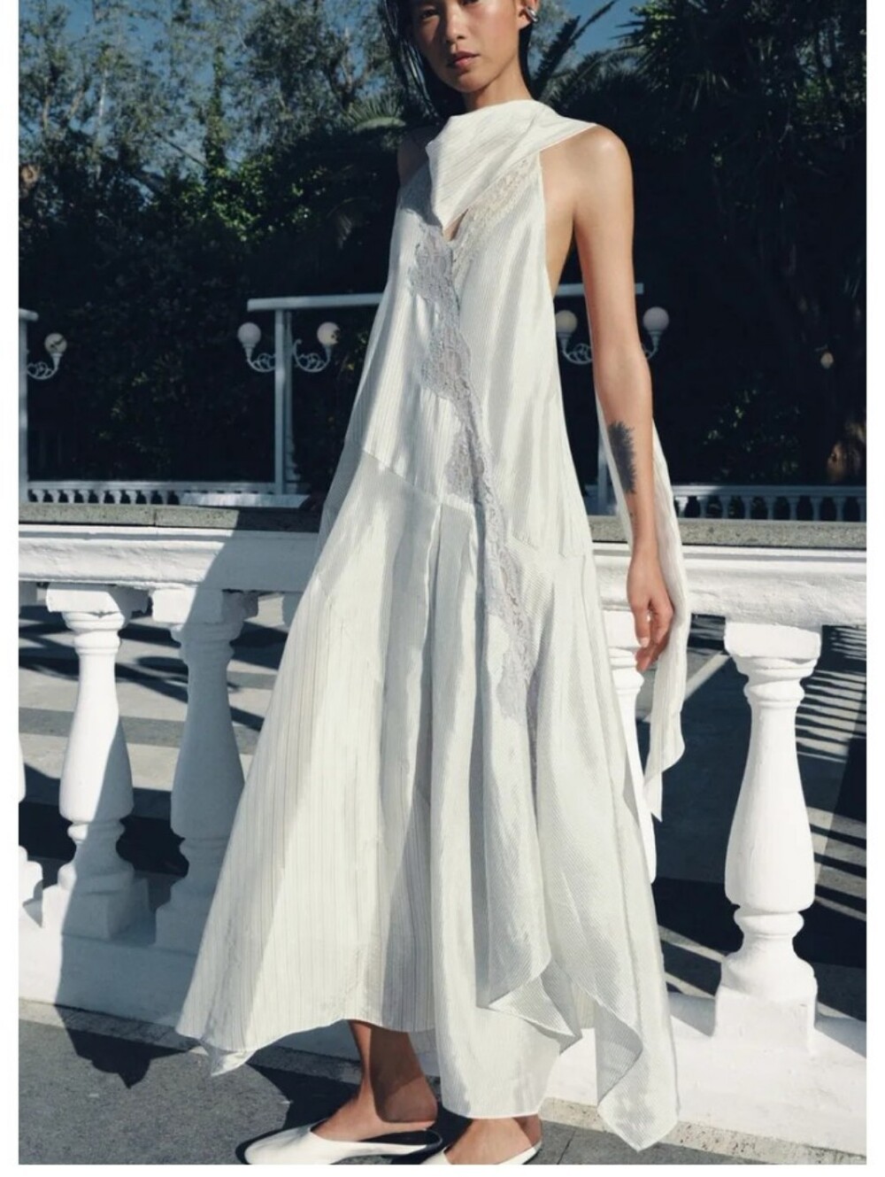 Elegant White Lace-Trim Maxi Dress